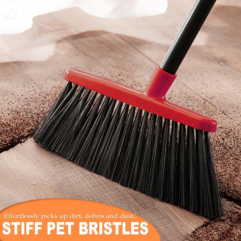 BSMstone Small Broom Stiff Bristles Brush with Long Handle Indoor or Outdoor Compact Broom for Sweeping Patio Garage Garden,Deck,Concrete Floor,Bathroom (Red) - Image 3