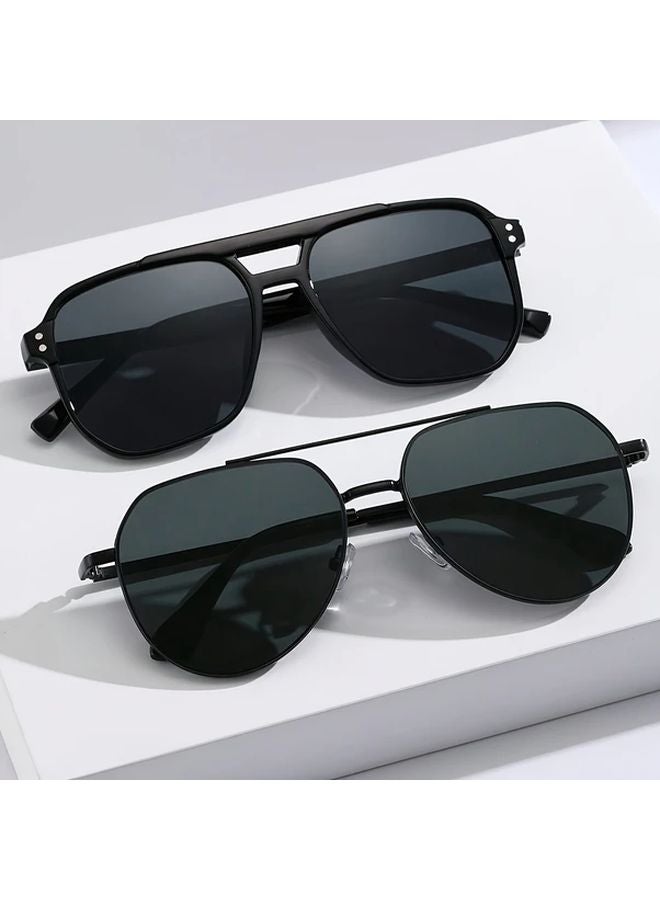 Black And Gray Geometric Double Bridge Colorful Lens Sunglasses For Music Festivals Street Photography - Image 1