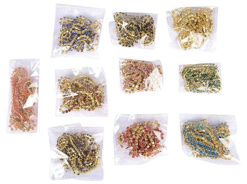 Metal Stone Chain Combo for Jewelry Making All Super Bright gliterring Colours, Multicolor