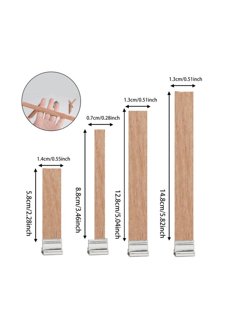 SYOSI 40 Pcs Wood Wicks Kit for Candle Making, Wooden Candle Wicks Smokeless, 4 Size Natural Wooden Wick Cores with 40 Iron Stand Smokeless Scented Candle Holder, for Candle Making Candle DIY Craft - Image 2