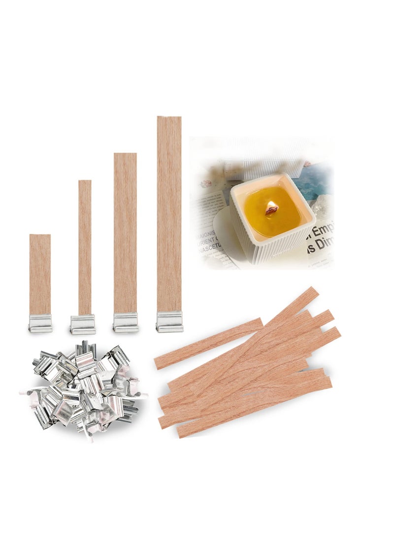 SYOSI 40 Pcs Wood Wicks Kit for Candle Making, Wooden Candle Wicks Smokeless, 4 Size Natural Wooden Wick Cores with 40 Iron Stand Smokeless Scented Candle Holder, for Candle Making Candle DIY Craft - Image 1