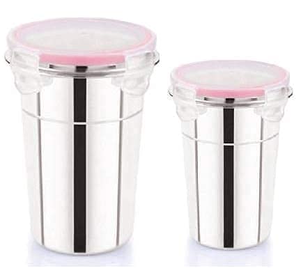 NOBILEA Stainless Steel Tumbler for Traveling Tiffin for Coffee Tea Beer Milk Lassi Butter Milk Glass Tumbler with Airtight Cap Set 400ml600ml - Image 1