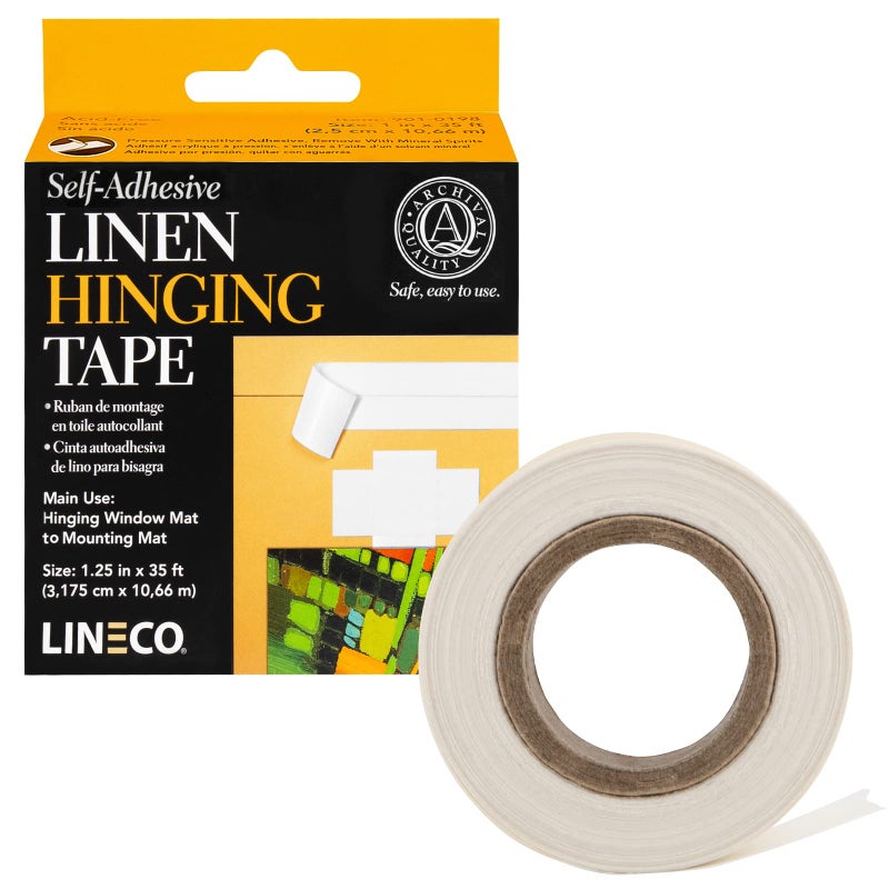 Lineco Self-Adhesive Linen Hinging Tape, 1.25 Inch x 35 Feet, Neutral pH Acrylic Adhesive, Acid-Free, Hinging Artwork, White - Image 1