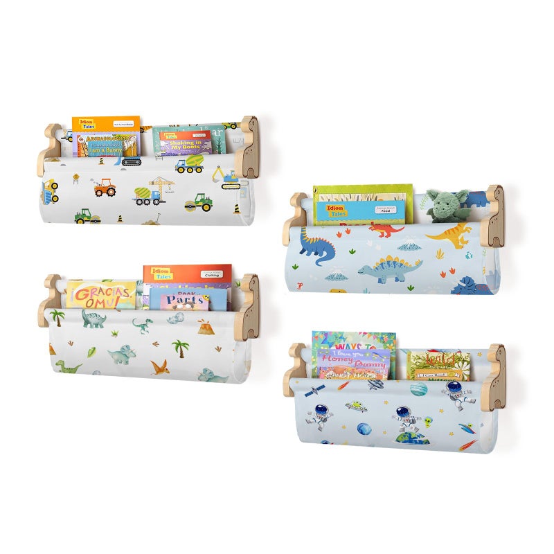 Decalsweet Floating Book Shelves for Wall Set of 4 Wood Nursery Bookshelves for Kids Room 169 Inch Kids Bookshelf for Books Toys and DecorWall Mounted Storage for Baby Boys Girls Bedroom Living Room - Image 2