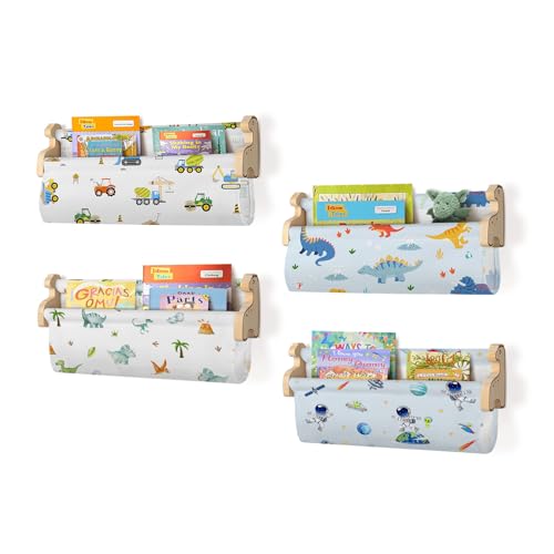 Decalsweet Floating Book Shelves for Wall Set of 4 Wood Nursery Bookshelves for Kids Room 169 Inch Kids Bookshelf for Books Toys and DecorWall Mounted Storage for Baby Boys Girls Bedroom Living Room - Image 1