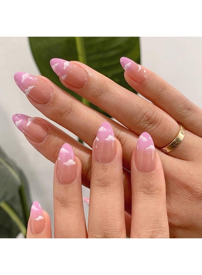 Misssix 6 Packs (144 Pcs) Press on Nails Medium Design, Misssix Short Fake Nails Almond French Glue on Nails Set with Adhesive Tabs Nail File for Women - Image 4