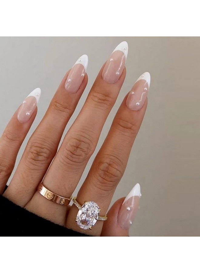 Misssix 6 Packs (144 Pcs) Press on Nails Medium Design, Misssix Short Fake Nails Almond French Glue on Nails Set with Adhesive Tabs Nail File for Women - Image 3