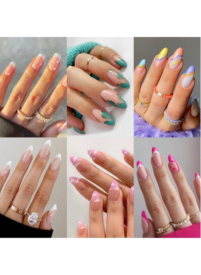 Misssix 6 Packs (144 Pcs) Press on Nails Medium Design, Misssix Short Fake Nails Almond French Glue on Nails Set with Adhesive Tabs Nail File for Women - Image 1