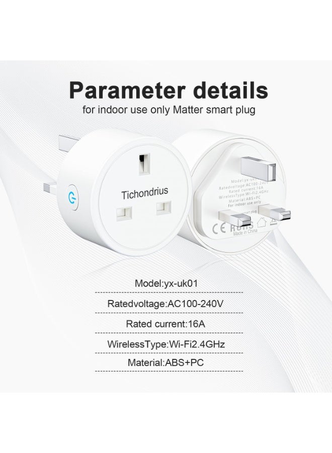 Tichondrius Matter Smart Plug, Smart Socket,Wi-Fi Plug Work with Alexa, Apple HomeKit, Google Compatible SmartThings,Schedule Time, Tuya App&Voice Control Smart Outlet (3 Pack) - Image 2