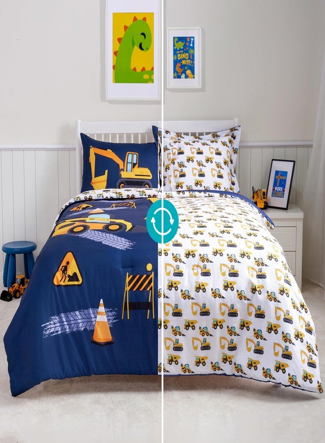 Joiedomi Kid Twin Comforter Set 5 Piece Construction Vehicle Bedding Set for Boys Girls Super Soft Microfiber Bed in a Bag with Comforter Sheets Pillowcase Sham - Image 4