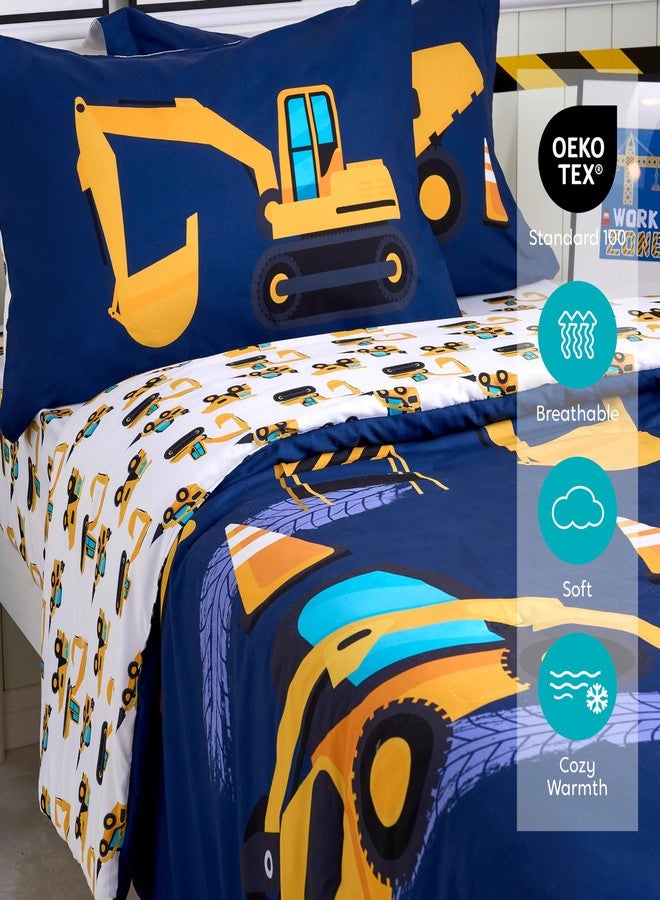 Joiedomi Kid Twin Comforter Set 5 Piece Construction Vehicle Bedding Set for Boys Girls Super Soft Microfiber Bed in a Bag with Comforter Sheets Pillowcase Sham - Image 3