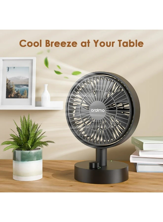 أورايمو مروحة طاولة Oraimo SmartTableFan 5W، مروحة مكتبية محمولة قابلة لإعادة الشحن مع محرك بدون فرش، تدفق هواء هادئ، تحكم في السرعة بلا خطوات، تصل إلى 7 ساعات من التشغيل، زوايا قابلة للتعديل، بطارية 2000mAh - Image 2
