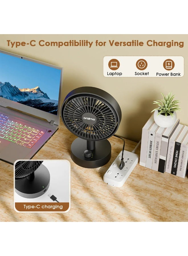 أورايمو مروحة طاولة Oraimo SmartTableFan 5W، مروحة مكتبية محمولة قابلة لإعادة الشحن مع محرك بدون فرش، تدفق هواء هادئ، تحكم في السرعة بلا خطوات، تصل إلى 7 ساعات من التشغيل، زوايا قابلة للتعديل، بطارية 2000mAh - Image 3