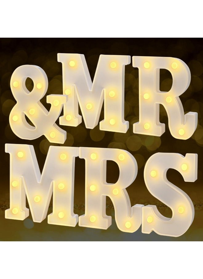 JUSTOTRY - JUSTOTRY 6Pcs Mr & Mrs LED Light Up Letters, Shiny Freestanding Mr and Mrs Sign Lights for Marriage Anniversary Celebration Engagement Banquet Wedding Table Decoration (Warm White) - Image 1
