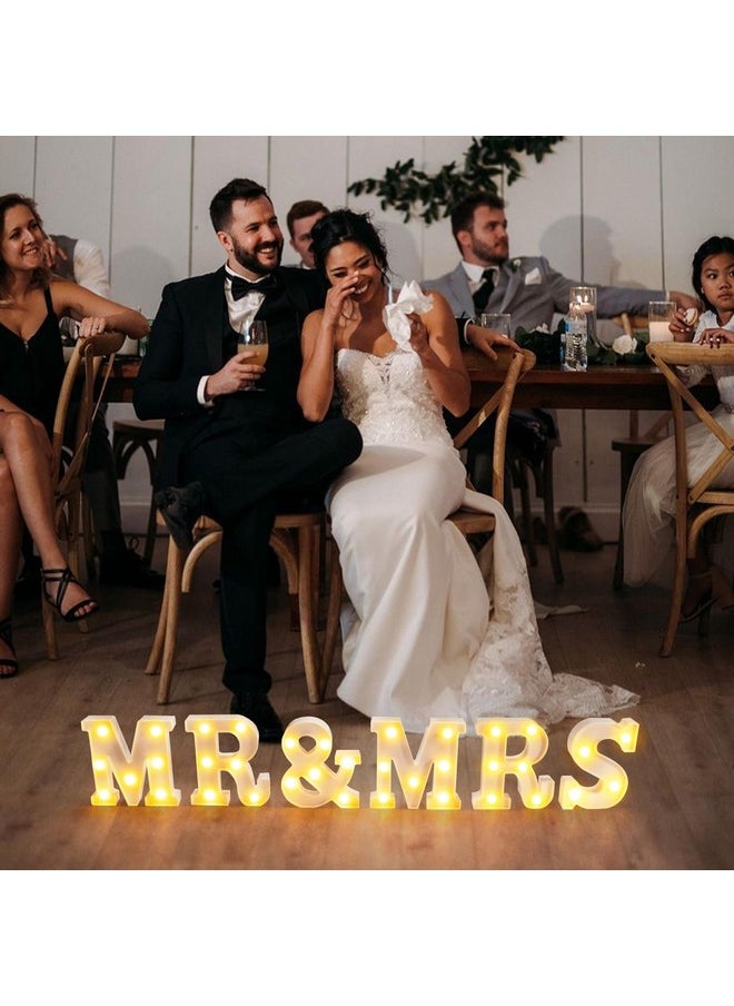 JUSTOTRY - JUSTOTRY 6Pcs Mr & Mrs LED Light Up Letters, Shiny Freestanding Mr and Mrs Sign Lights for Marriage Anniversary Celebration Engagement Banquet Wedding Table Decoration (Warm White) - Image 1
