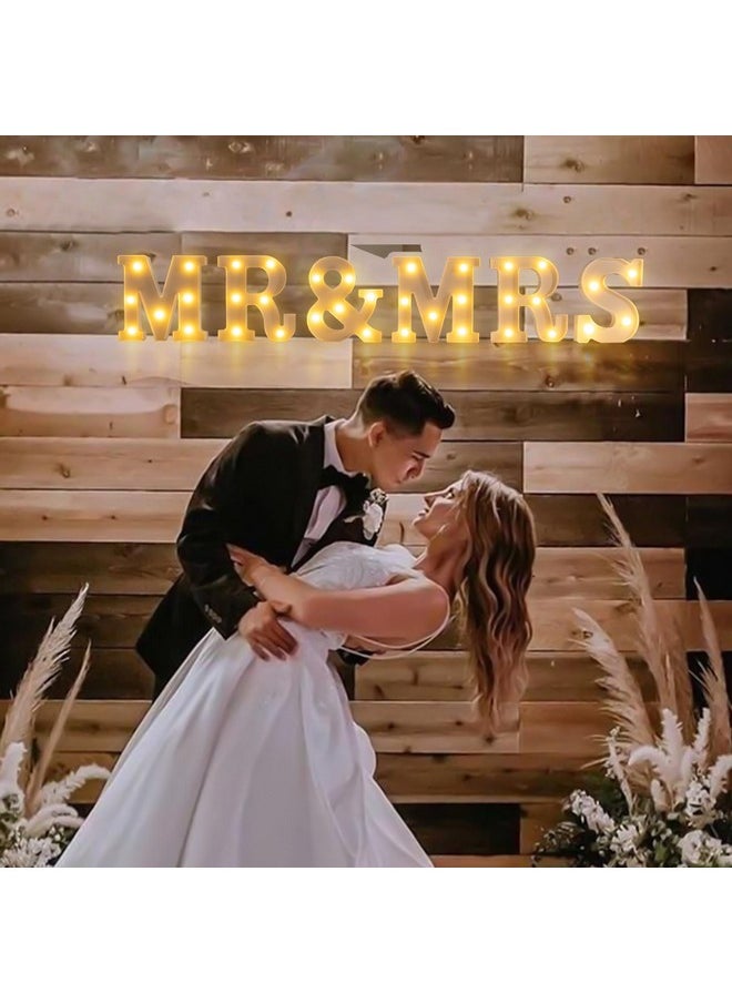JUSTOTRY - JUSTOTRY 6Pcs Mr & Mrs LED Light Up Letters, Shiny Freestanding Mr and Mrs Sign Lights for Marriage Anniversary Celebration Engagement Banquet Wedding Table Decoration (Warm White) - Image 1