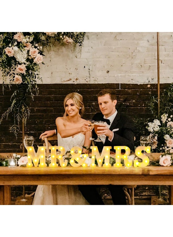 JUSTOTRY - JUSTOTRY 6Pcs Mr & Mrs LED Light Up Letters, Shiny Freestanding Mr and Mrs Sign Lights for Marriage Anniversary Celebration Engagement Banquet Wedding Table Decoration (Warm White) - Image 1