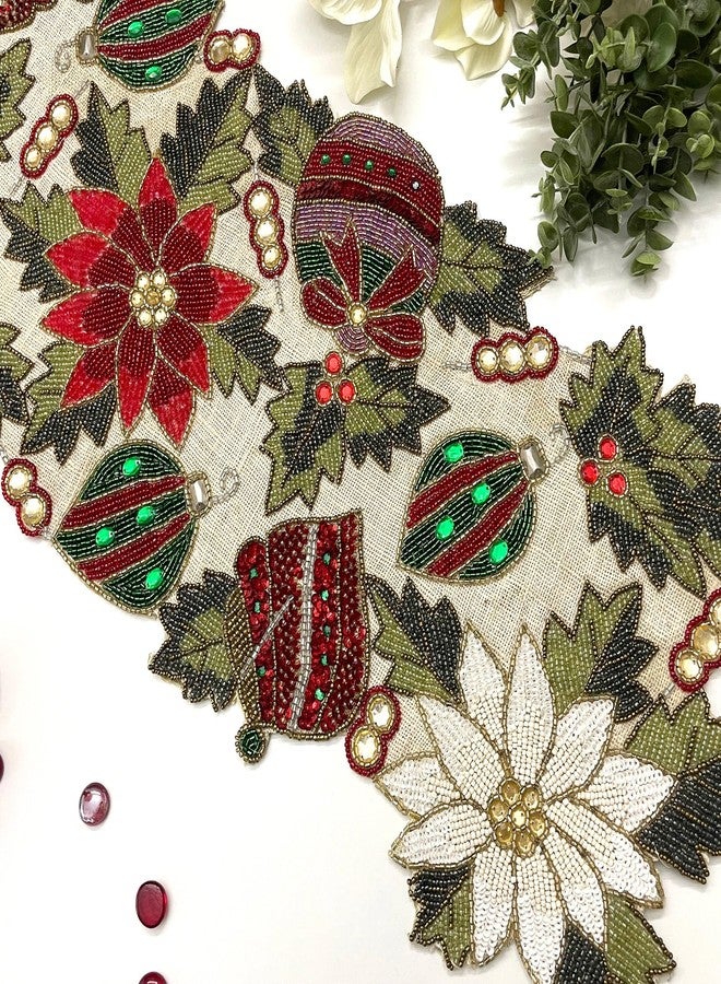 Enliven Enliven Handmade Christmas Table Runner, Beaded Runner, Multi Colour, 13x36inch - Image 1