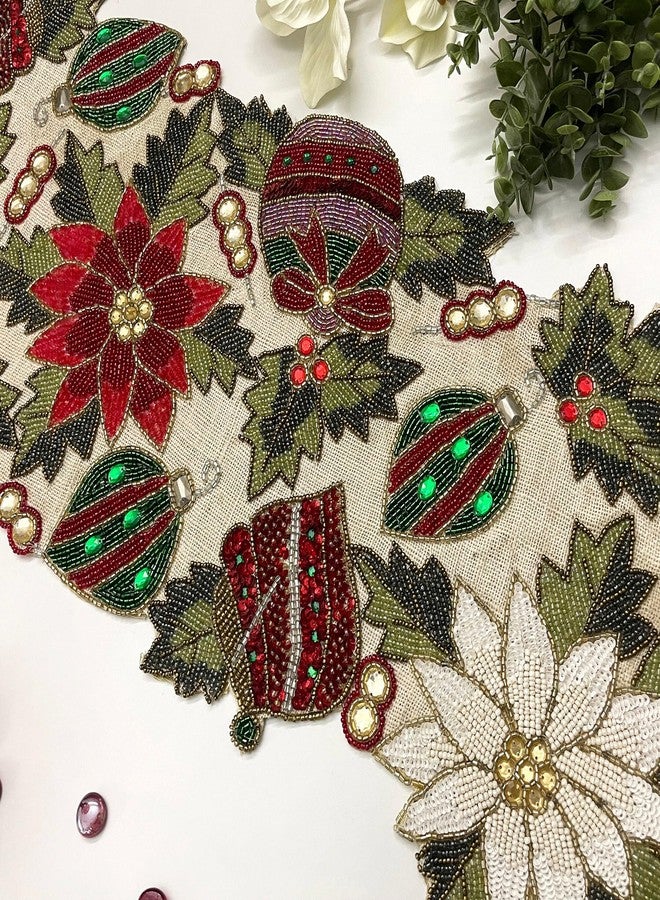 Enliven Enliven Handmade Christmas Table Runner, Beaded Runner, Multi Colour, 13x36inch - Image 3