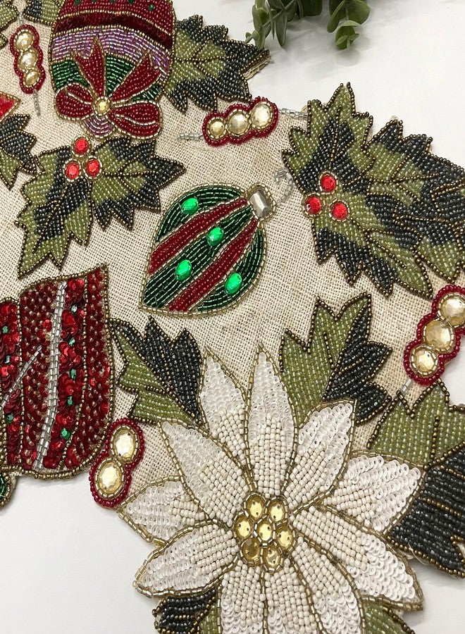 Enliven Enliven Handmade Christmas Table Runner, Beaded Runner, Multi Colour, 13x36inch - Image 2