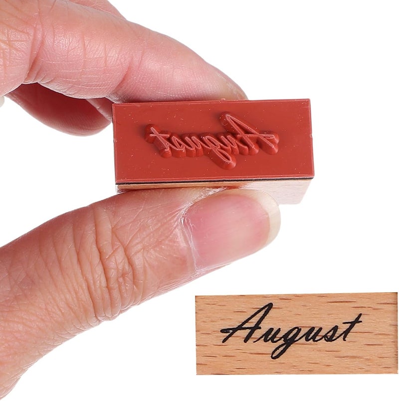 24pcs Vintage Wood Rubber Month Stamps with Full Abbreviated Names for Planners and Diaries, Mini Custom Wooden Stamps for Scrapbooking, Office, and DIY Crafts - Image 3