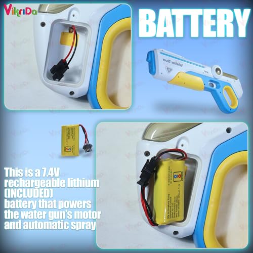 VikriDA Electric Water Gun with Free Extra Rechargeable Battery LED Lights & Self-Filling Function 25–32 Ft Long Range High Pressure Water Blaster Pool & Beach Summer Toy – Multicolor - Image 3