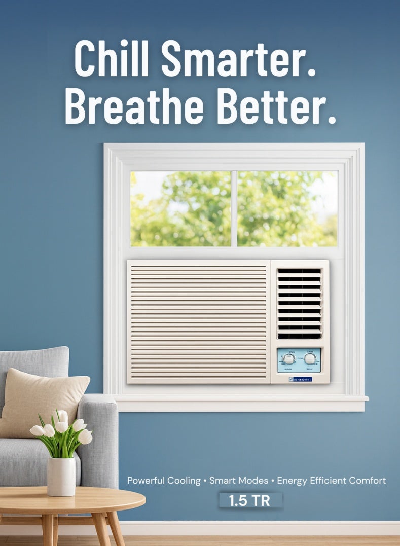 Bluestar 1.5 Ton 1 Star Window Air Conditioner (Model WM18CVRRB3-01) | High Ambient Cooling | 100% Copper | Energy Saver Mode | Anti-Corrosive Blue Fins | Suitable for Medium Rooms | White - Image 1