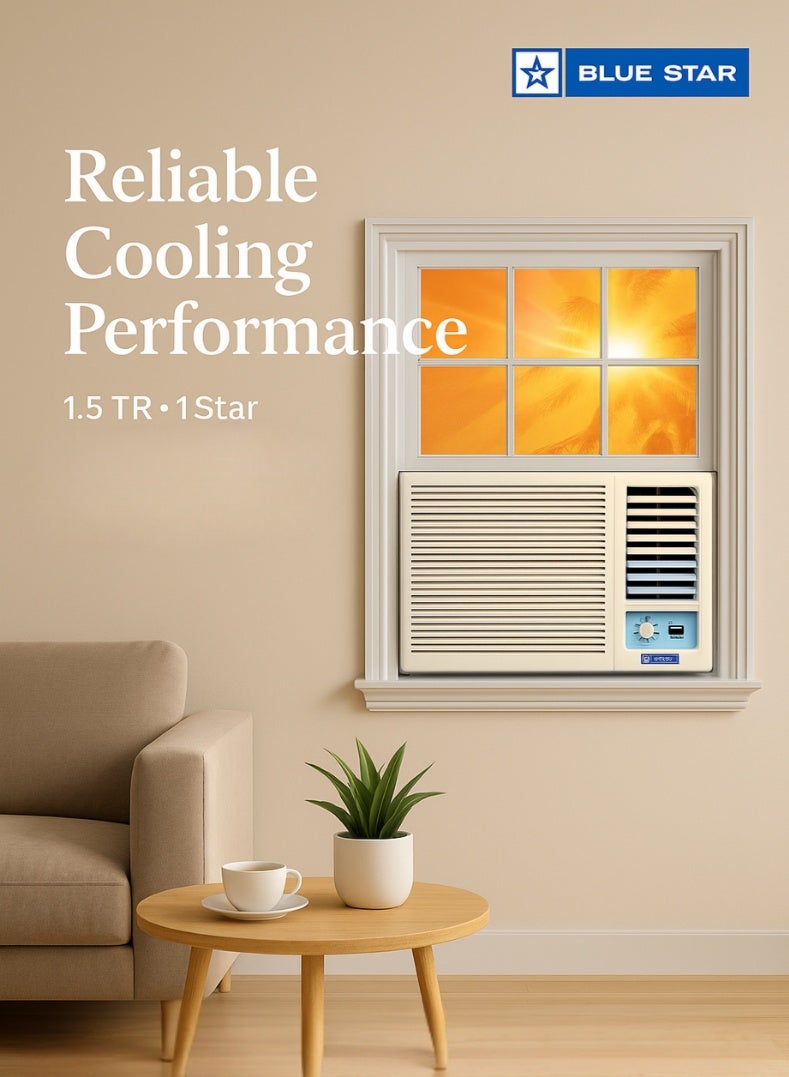 Bluestar 1.5 Ton 1 Star Window Air Conditioner (Model WM18CVRRB3-01) | High Ambient Cooling | 100% Copper | Energy Saver Mode | Anti-Corrosive Blue Fins | Suitable for Medium Rooms | White - Image 3