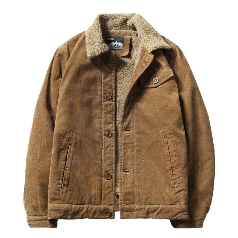 Cross-border Winter Clothing Short fleece-lined Cotton-padded Coat Corduroy Work Clothes Casual Cotton-padded Clothes Casual fleece-lined Thickened Jacket for Men Trendy Men Coffee  - Image 5