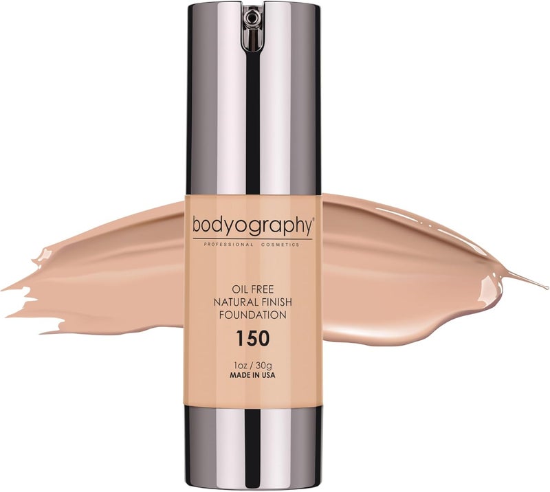 Bodyography Natural Finish Foundation - Light Medium #150, Oil-Free Anti-Aging Formula with Vitamin E & C - Image 1