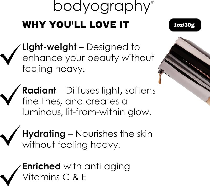 Bodyography Natural Finish Foundation - Light Medium #150, Oil-Free Anti-Aging Formula with Vitamin E & C - Image 3