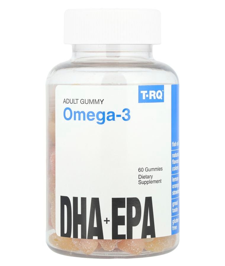 TRQ Adult Gummy Omega-3 DHA + EPA Lemon Orange Strawberry 60 Gummies