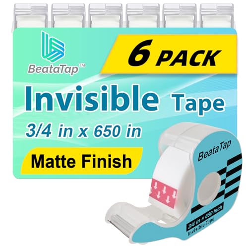 BeataTap Tape Invisible Tape for Gift Wrapping 6 Rolls6 Refillable Dispensers Matte Finish Writable 34x 650 Clear Tapes for Christmas Wrapping Paper OfficeSchool Supplies - Image 1