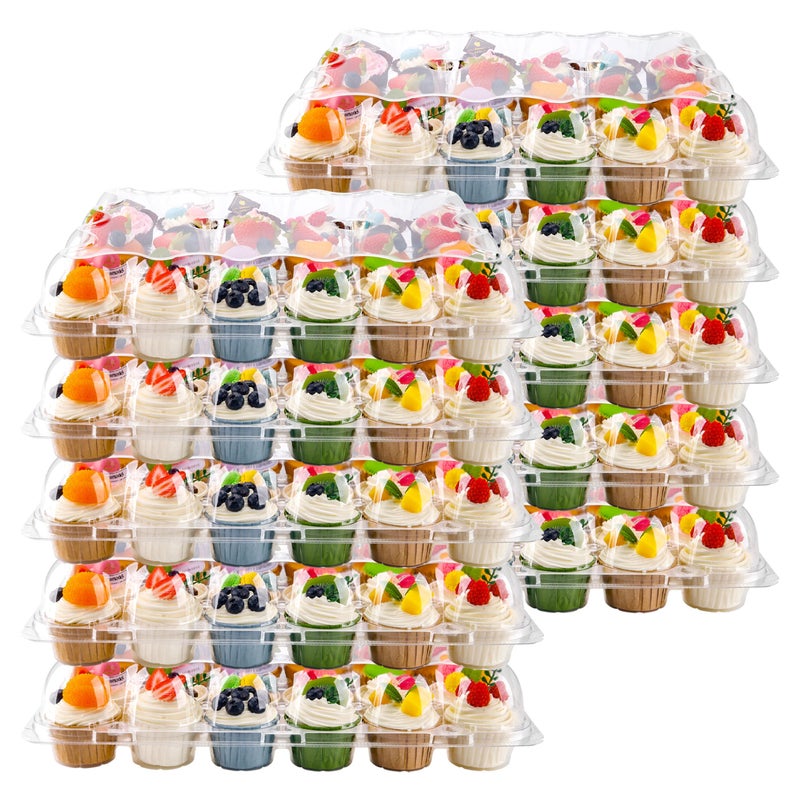 NPLUX 24 Count Cupcake Containers 10 Pack Cupcake Holders with Detachable Tall Dome Lids Clear Plastic Stackable Cupcake Boxes for 240 Cupcakes BPA Free Standard Size