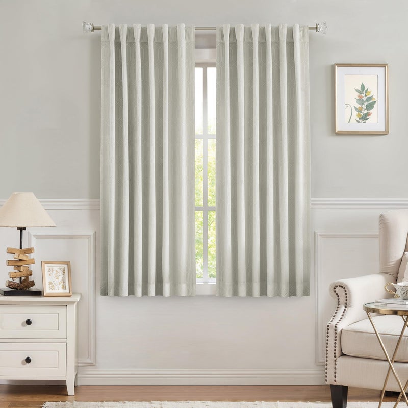 Central Park Greyish Ivory Velvet Blackout Window Curtain 60 Room Darkening Panels Rod Pocket Back Tab Geometric Embossed Trellis Themal Insulated Bedroom Drapes 52 Wx63 L 2 Panels