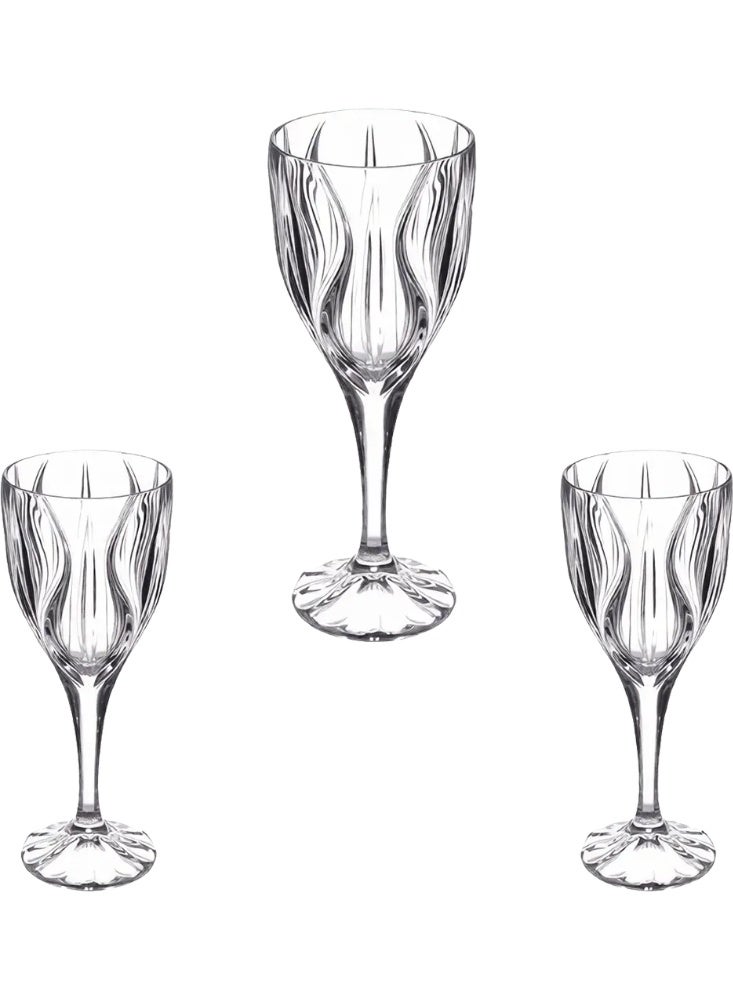 Premium Crystal-Clear Long-Stemmed Glass Goblet Set (3-Piece Pack) - Elegant Vintage Patterned Wine & Juice Glasses for Formal Dining - Image 1