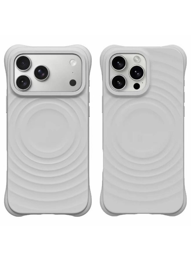 Zhao Lusi's Same Style Pure White Wave-pattern Magnetic Phone Case Liquid Silicone Suitable For Apple 17promax/iphon