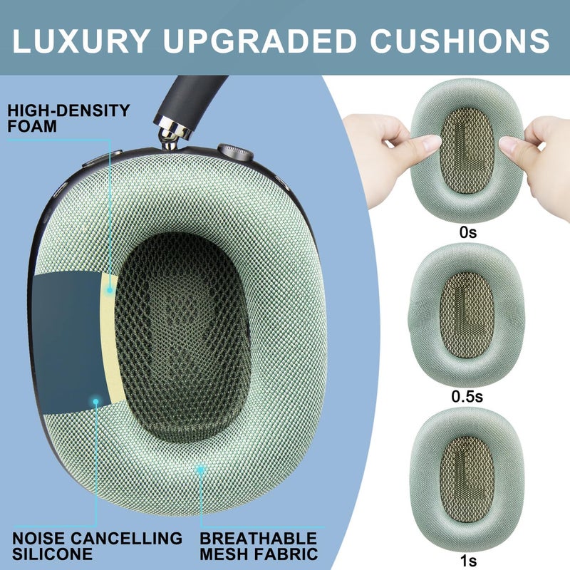 SOPROM Ear Pads Replacement for Airpods Max Over-Ear Headphones, Earpads Cushions with Durable Mesh Fabric, Softer Foam - Light Green - Image 5