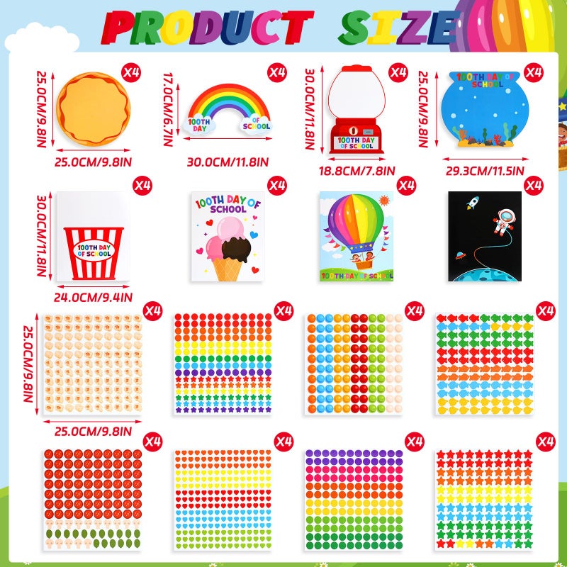 Glenmal 32 Set 11.8 x 9.8 Inches 100 Days of School Countdown Crafts Make Your Own Sticker DIY Coloring Paper Gift Crafts for Fun 100th Day of School Celebration Decorations Activities - Image 2