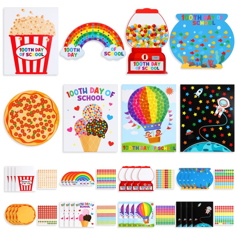 Glenmal 32 Set 11.8 x 9.8 Inches 100 Days of School Countdown Crafts Make Your Own Sticker DIY Coloring Paper Gift Crafts for Fun 100th Day of School Celebration Decorations Activities - Image 1