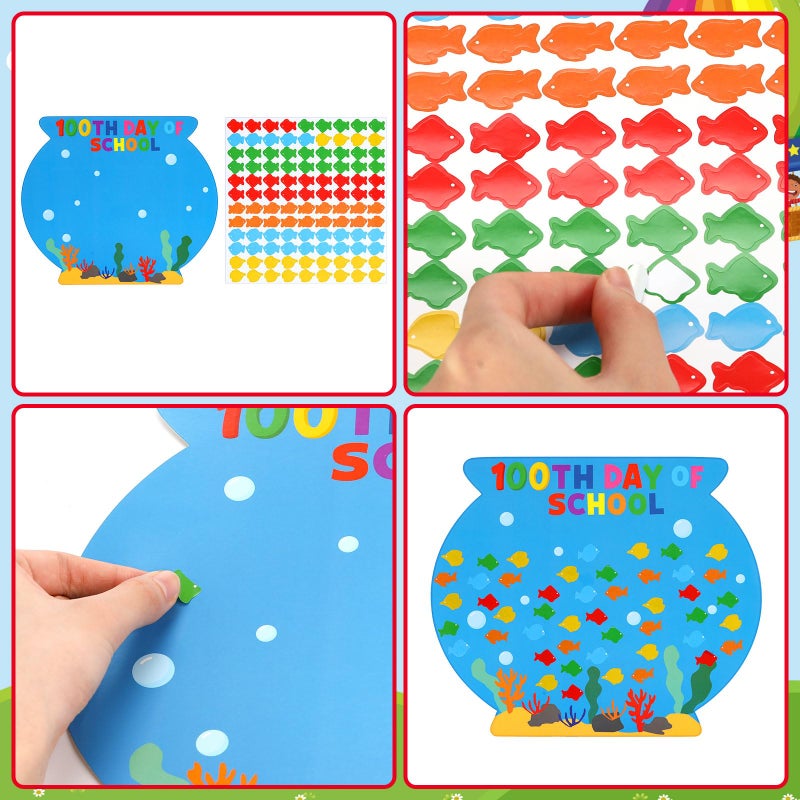 Glenmal 32 Set 11.8 x 9.8 Inches 100 Days of School Countdown Crafts Make Your Own Sticker DIY Coloring Paper Gift Crafts for Fun 100th Day of School Celebration Decorations Activities - Image 4