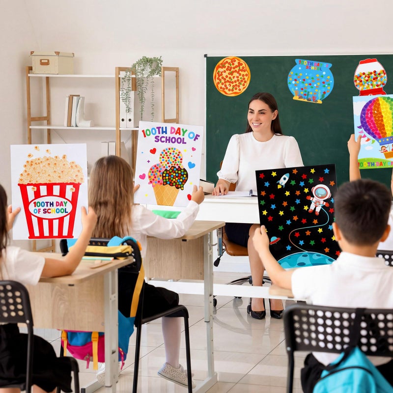 Glenmal 32 Set 11.8 x 9.8 Inches 100 Days of School Countdown Crafts Make Your Own Sticker DIY Coloring Paper Gift Crafts for Fun 100th Day of School Celebration Decorations Activities - Image 3