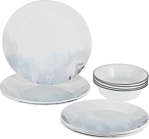 Corelle Tranquil Reflection Chip & Break resistant 12Pc Dinner Set, Service For 4, Blue, Grey - Image 1