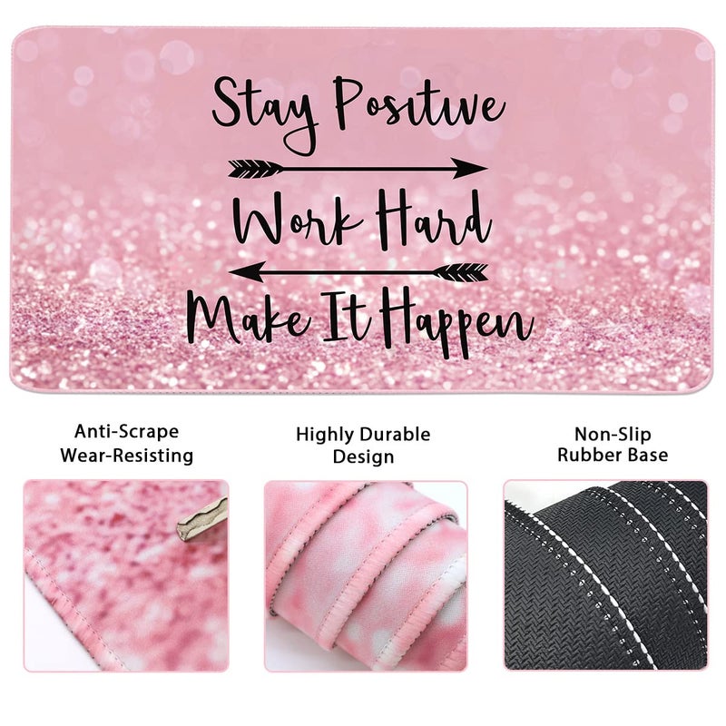 Yunoble Large Mouse Pad and Keyboard Wrist Rest, Desk Pad for Keyboard and Mouse, 4-in-1 Large Gaming Mouse Pad with Wrist Support, Desk Mat for Home Office Study Game-Pink Stay Positive - Image 2