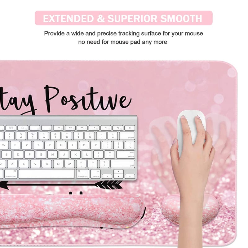 Yunoble Large Mouse Pad and Keyboard Wrist Rest, Desk Pad for Keyboard and Mouse, 4-in-1 Large Gaming Mouse Pad with Wrist Support, Desk Mat for Home Office Study Game-Pink Stay Positive - Image 4