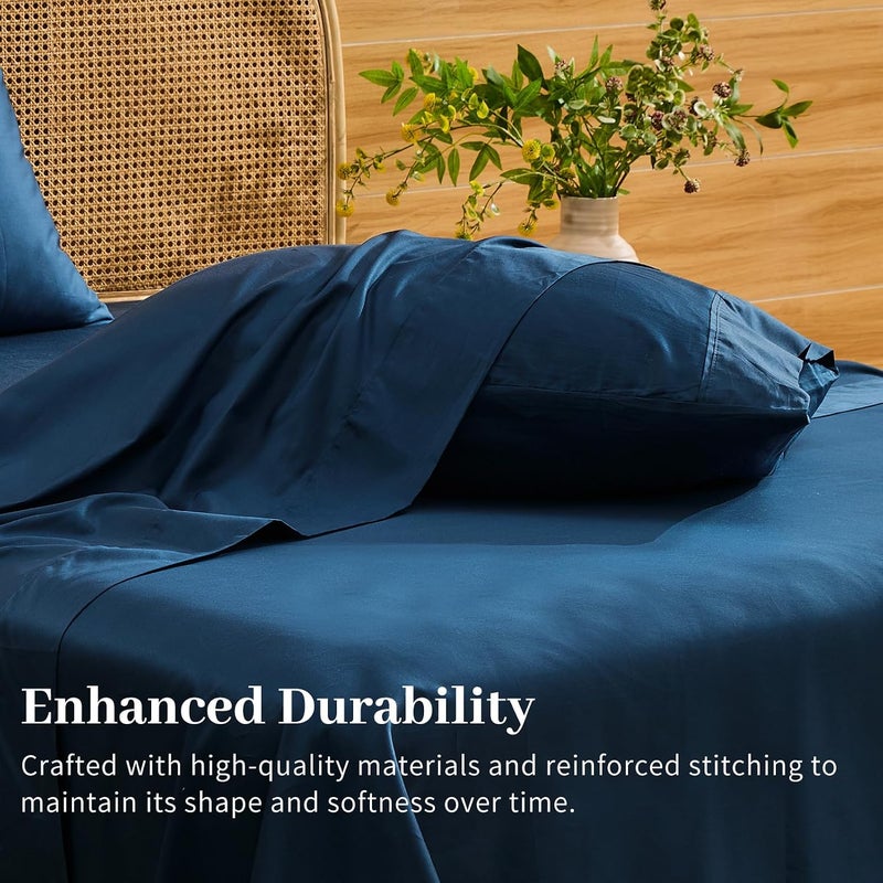 Bedlifes Deep Pocket Sheets 18-24 Inch, Queen Size Egyptian Cotton 1000 Thread Count, 4-Piece - Fits Extra Thick Mattresses, Cooling & Breathable (Navy) - Image 5