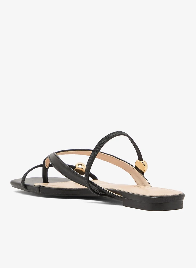 Raid BLACK PU Flat Toe-Loop Sandals for Women | Best Price UAE