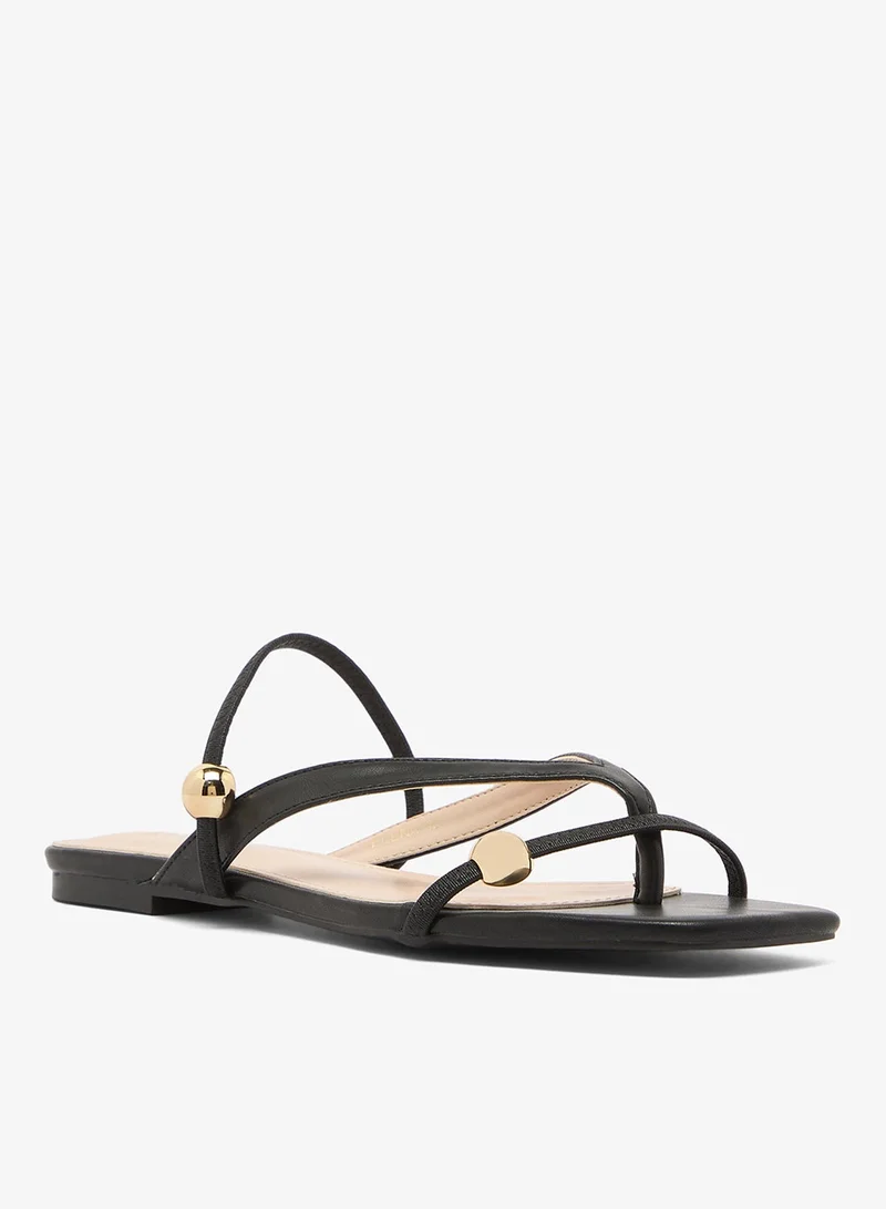 Raid BLACK PU Flat Toe-Loop Sandals for Women | Best Price UAE