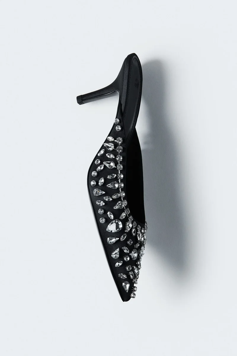 H&M Rhinestone-Embellished Heeled Mules