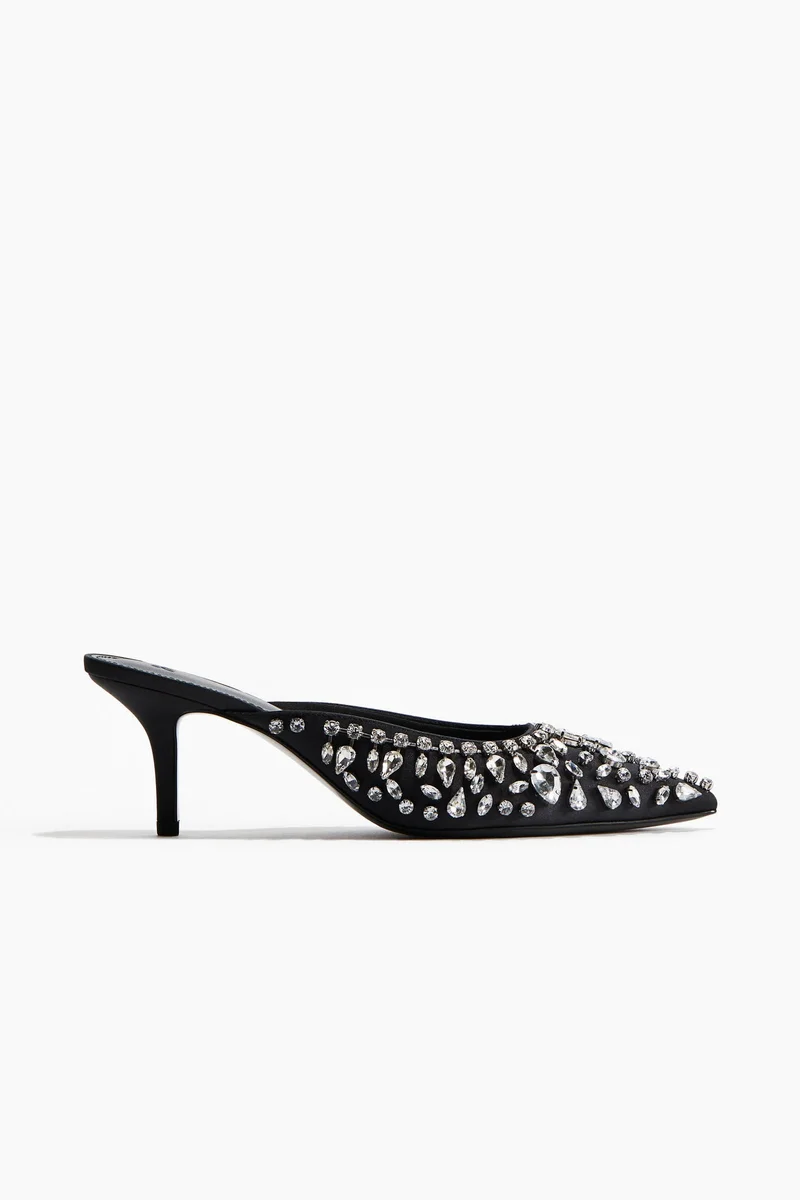 H&M Rhinestone-Embellished Heeled Mules